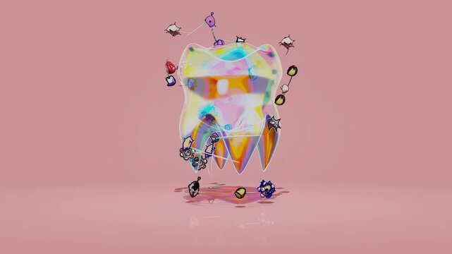 Conceptual 3D animation of a tooth and bacteria