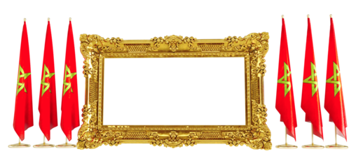 empty golden frame with moroccan flag isolated on transparent background