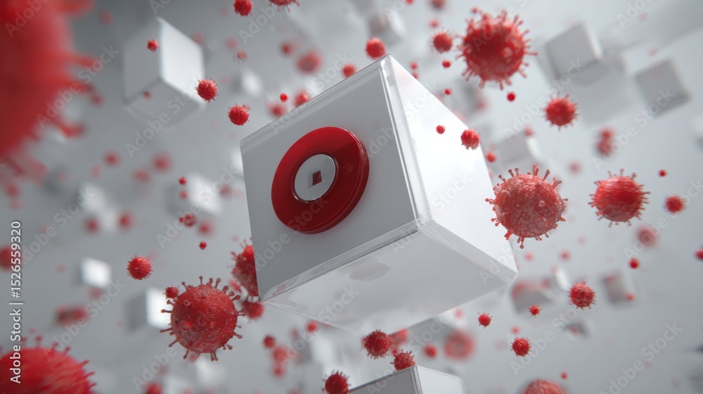 Poster 3D Animation Visualizing a Security Layer Effectively Blocking a Red Phishing Virus in a Digital Environment