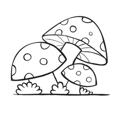 mushroom vector illustration. Black. Outline. Simple draw. 
