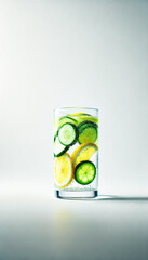 Obraz premium Refreshing Infused Water with Cucumber, Lemon, and Lime on a Solid White Background