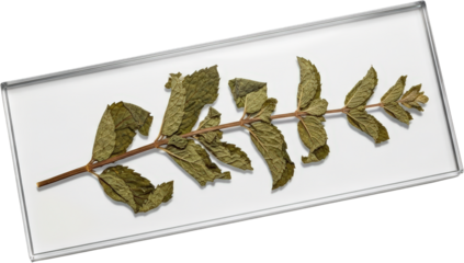 Pressed Mint Sprig in Clear Acrylic Frame Botanical Herb Specimen Nature Photography