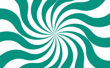 Abstract dynamic vibrant background with bright teal and white spiral rays. Sunburst pinwheel design, with sense of movement and energy. Wavy, curved stripes twist with a visual illusion of spinning