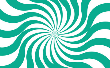 Abstract dynamic vibrant background with bright teal and white spiral rays. Sunburst pinwheel design, with sense of movement and energy. Wavy, curved stripes twist with a visual illusion of spinning