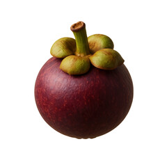 Single whole ripe purple mangosteen fruit. Fresh tropical food feeling healthy and delicious, isolated on transparency background creating clean, vibrant aesthetic