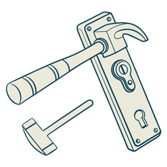 Hammer shaped door handle silhouette illustration