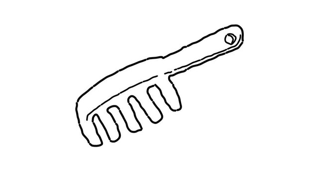 Animated video of a hair comb in black and white strokes, drawing, art.