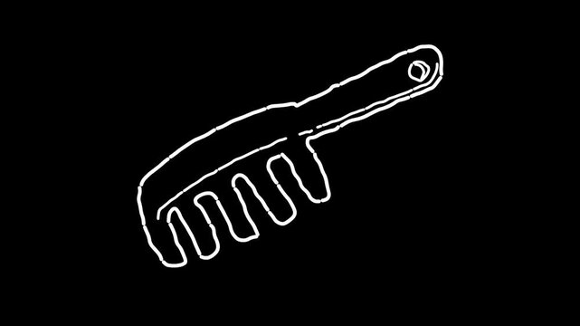 Animated video of a hair comb in black and white strokes, drawing.