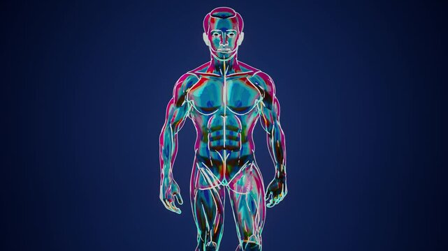 Conceptual 3D animation of a man's anatomy