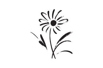 Daisy flower ink sketch minimalist black on white vector illustration