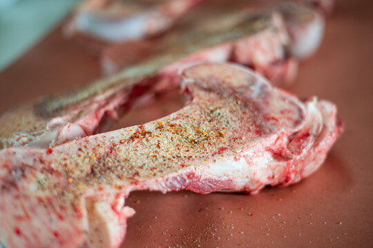 raw beef marrow bones, with salt and pepper seasoning
