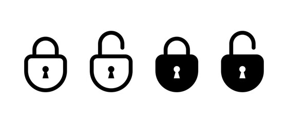 Lock and unlock padlock icon set. Data encryption sign symbol