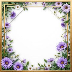 floral arrangement golden frame, white background