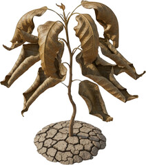 Fototapeta premium Withered Plant in Dry Cracked Earth Drought Arid Climate Botany Ecology Image