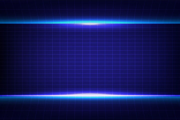 Abstract technology Horizontal neon laser lines on top and bottom and a rectangular grid in the center