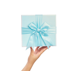 Hand holding gift box isolated on white background, clipping path.