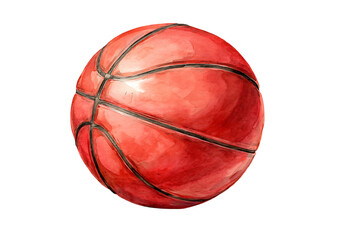 Fototapeta premium Watercolor red basketball on black background sport game, On Transparent Background