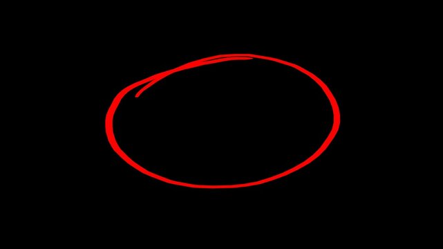 Animated hand-drawn red highlighter circle on black background 4K resolution.