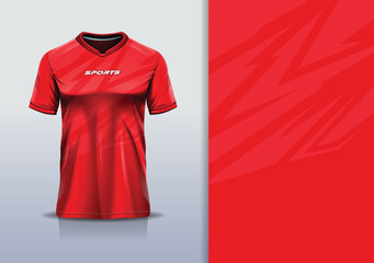 T-shirt mockup abstract stripe line jersey design for football, soccer, racing, esports, running, in red color