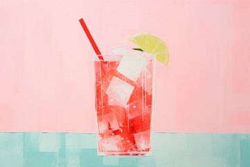 Abstract summer beverage ripped paper collage cocktail mojito drink.