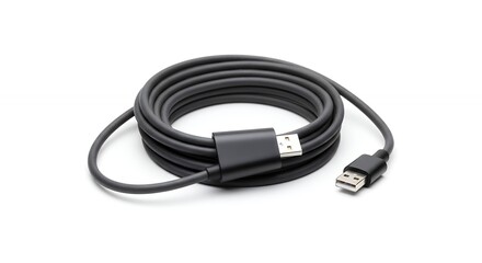 Fototapeta premium Black hdmi cable coiled on white background
