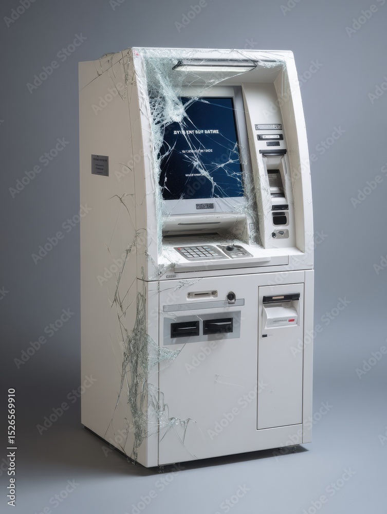 Poster Distorted Touchscreen ATM Displaying Critical Fault Message in a Clean Layout Setting