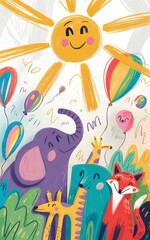 pattern, illustration for kids with animals 