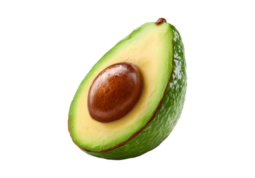 Fresh ripe avocado half isolated on black background, On Transparent Background