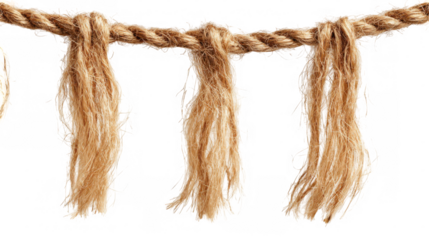 Loose strands are hanging from a tensioned string, creating a rustic and textured effect against a transparent background, perfect for adding a natural touch to designs