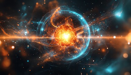 Obraz premium Quantum Nuclear Fusion Entanglement, 3d Representation