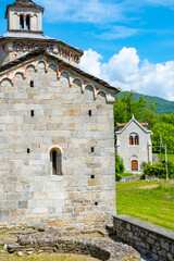 Historic Church San Giovanni Battista, stone 10th church, Picturesque Italian Montorfano village Charm, Province Verbano-Cusio-Ossola region Piedmont