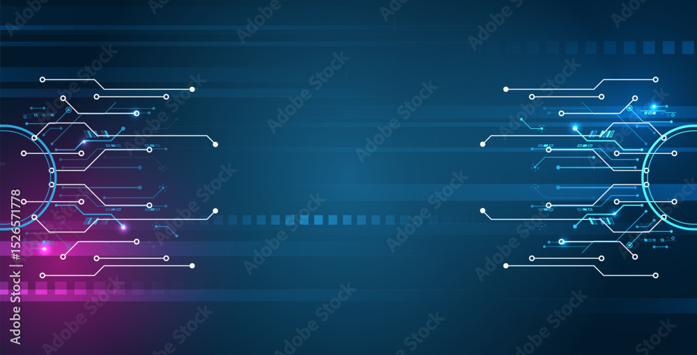 Leinwandbilder Futuristic technology background with abstract line patterns and glowing blue and purple squares and highlights. Represents data flow, digital networks and advanced communication systems.