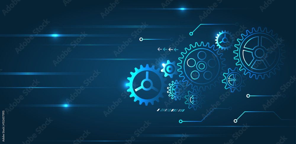 Aufkleber a technology background with blue glowing gears and connection lines. ideal for topics related to en