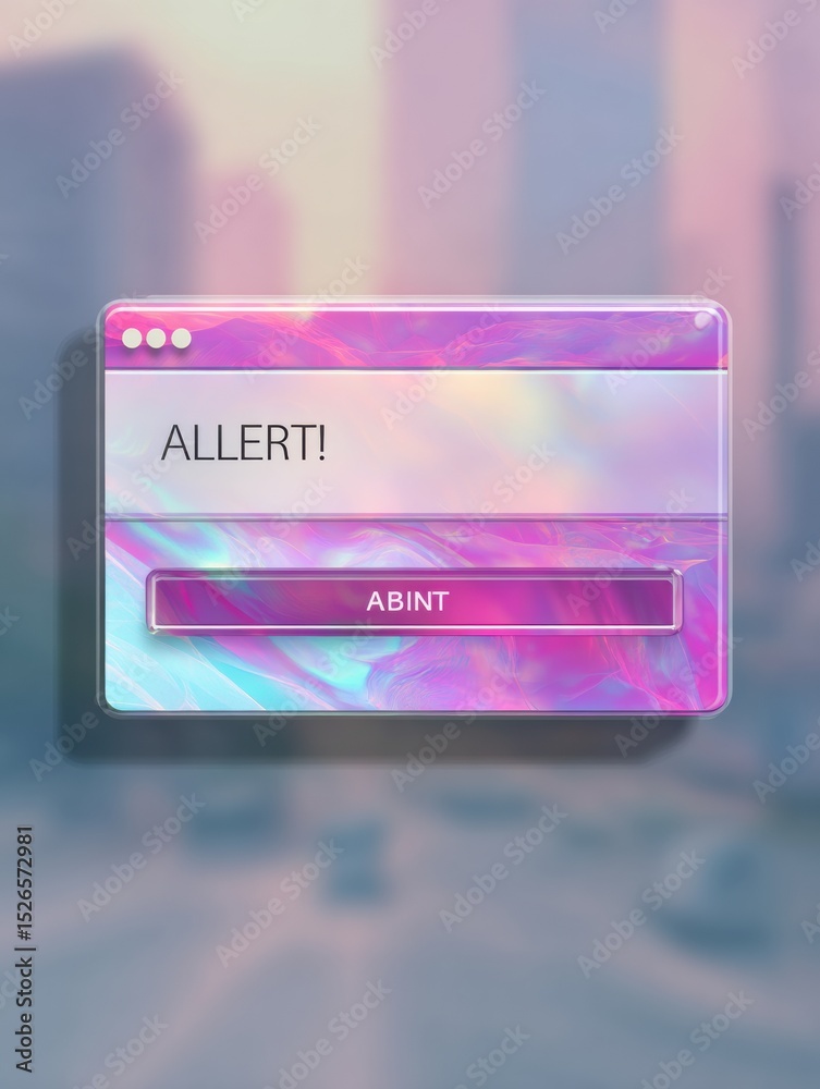 Poster Alert Dialog Box Design With Glitch Overlay in Urban Setting, Featuring Clean Layout and Outdated Aesthetic