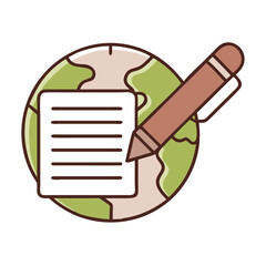 Global Writing Icon – Article, Pen, and World Symbol