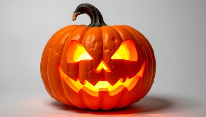a spooky illuminated carved pumpkin with a glowing face, embodying the spirit of Halloween