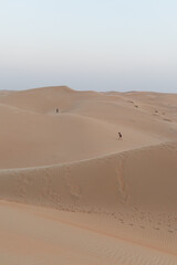 Persone camminano nel silenzio delle dune del deserto..