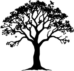 Silhouette Tree with Birds Soaring Above
