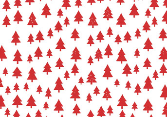 A seamless pattern of red christmas trees scattered across a white background in a festive holiday design