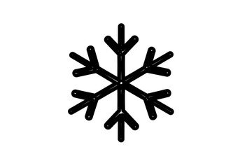 A black snowflake icon with rounded edges isolated on a white background in a simple graphic style