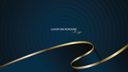 Blue luxury background with gold line. Dark blue background with ribbon and gold line. Premium background with gold and blue color. Suit for banner, invitation card, presentation, backdrop, etc.