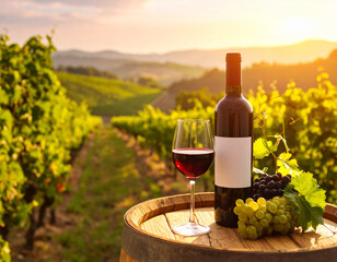 Fototapeta premium Wine Glass and Bottle - Natural and Authentic Vineyard Experience