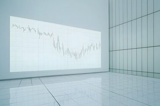 Modern Office Interior with Graph Projection on White Wall
