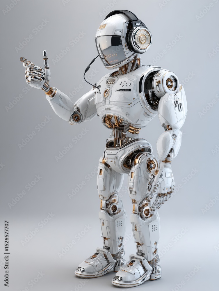 Aufkleber 3D Robot Designed as Bank Support Agent Engaging With Customers in a Futuristic Setting Highlighting Advanced Technology and Customer Service Interaction