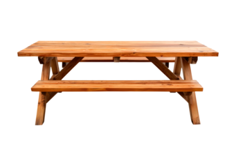 Wooden picnic table for outdoor gatherings and backyard dining on transparent background, PNG