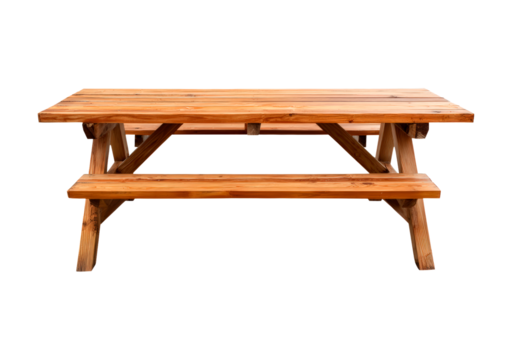 Wooden picnic table for outdoor gatherings and backyard dining on transparent background, PNG