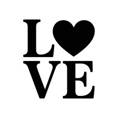 Bold black letters spell out the word LOVE with a heart symbol replacing the letter O