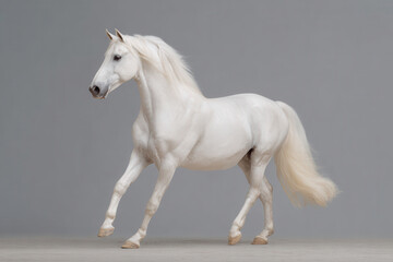 majestic horse standing gracefully against clean gray background