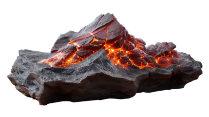 Volcanic Eruption: A powerful display of nature's raw energy, showcasing the molten lava and jagged, dark rock formations. Capture the earth's internal fury with dramatic contrast and intense texture.