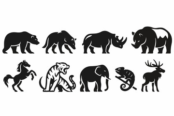 Vector Silhouettes of Wild and Farm Animals in a Collection